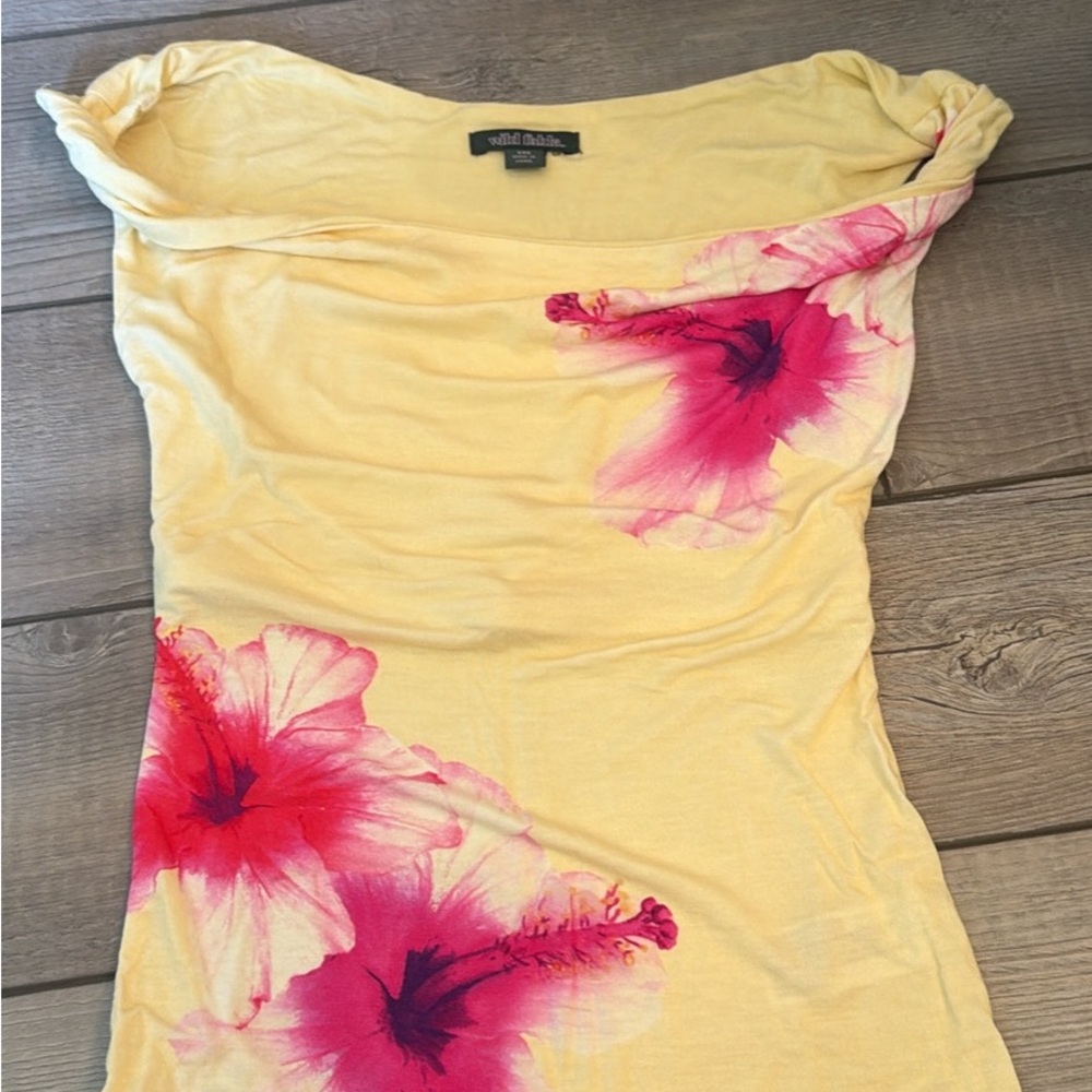 Wild Fable Yellow Blouse with Pink Floral Accents